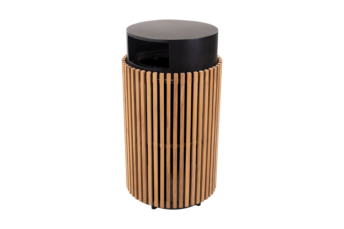Cube Teak Trash Receptacle, Side Opening